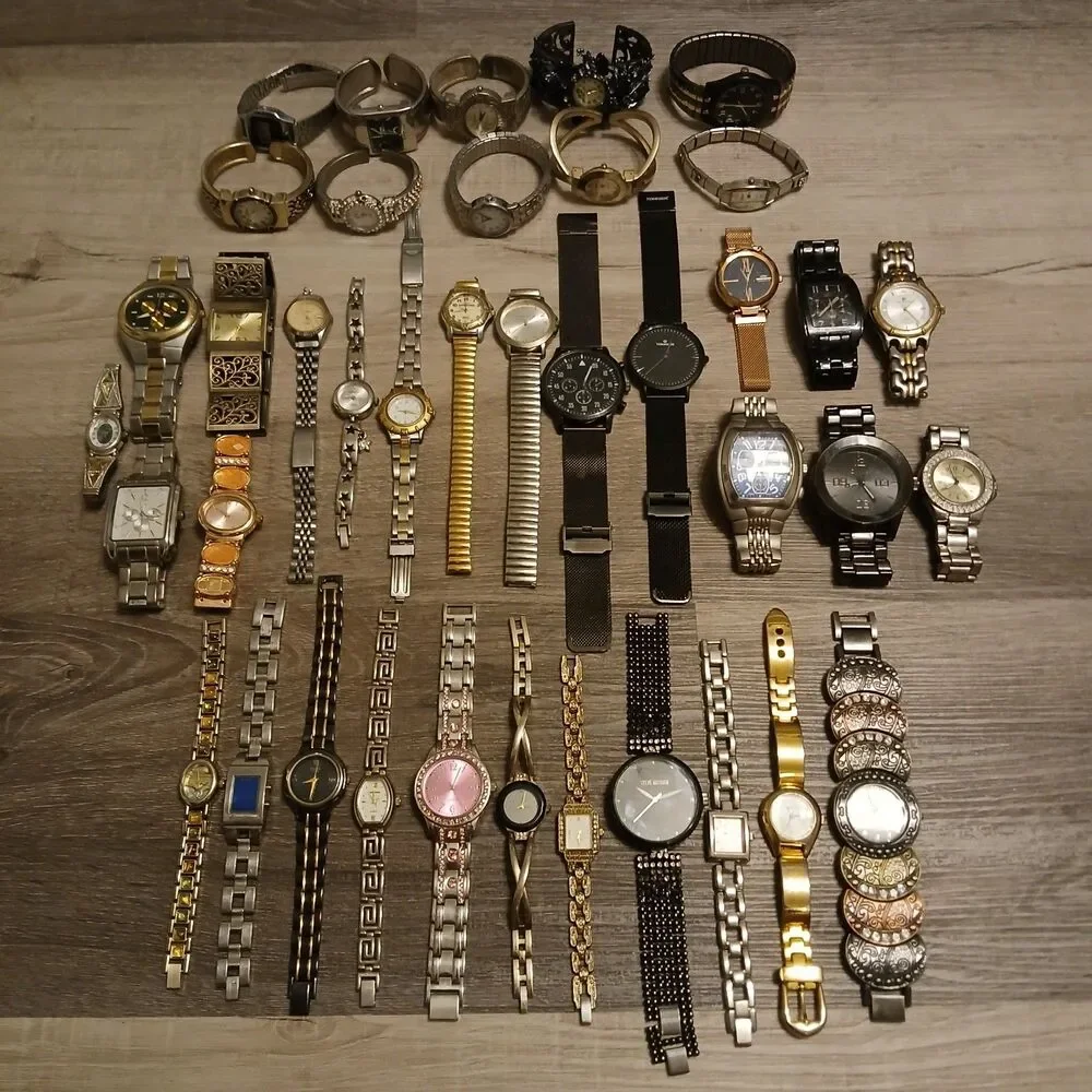 Lot 35+ Watches Parts/Repair ALL Metal Timex Pulsar Fossil Anne Klein Guess